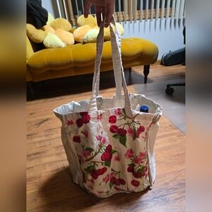 Cherry Print Canvas Tote Bag